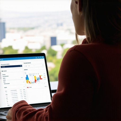 Henderson Local SEO Analysis SEO analyst reviewing Henderson local SEO data with cityscape in background.