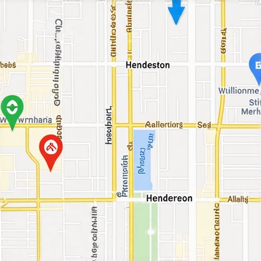 Map of Henderson with SEO icons and ranking arrows indicating local map success