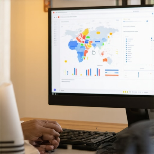 Analyzing Local SEO Data in Henderson Person viewing local SEO analytics on screen with maps and graphs