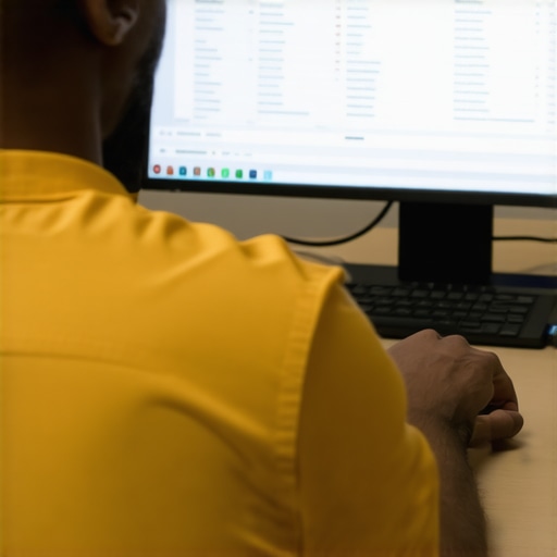 Analyzing Local SEO Data Business owner reviewing local SEO analytics on a laptop, illustrating advanced optimization techniques.