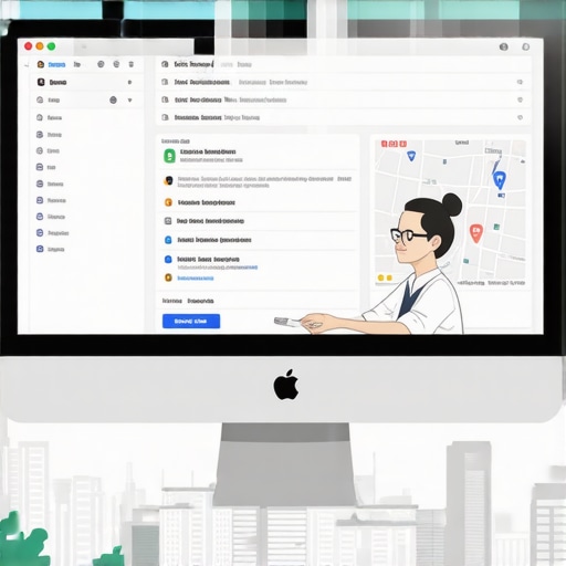 Business owner updating Google My Business profile with Henderson cityscape in background.