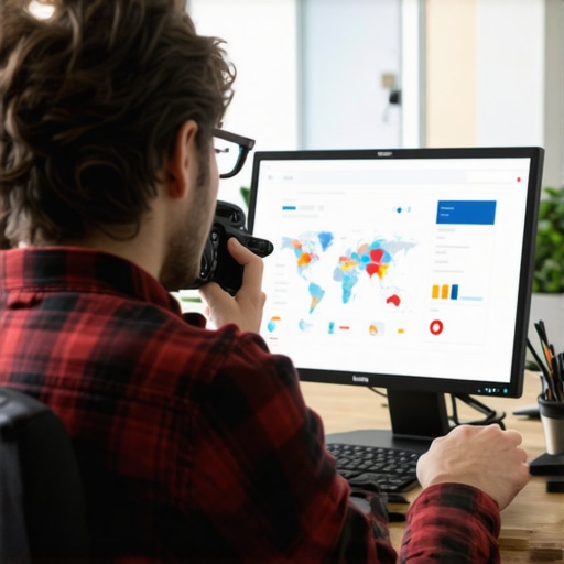 Optimizing Local SEO Tools for Henderson Business Growth Business owner analyzing SEO metrics on a laptop with maps and data visuals