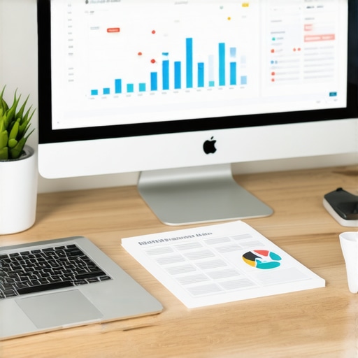 Workspace for Local SEO Maintenance A professional workspace with SEO software dashboards and checklists for ongoing Henderson local SEO management.