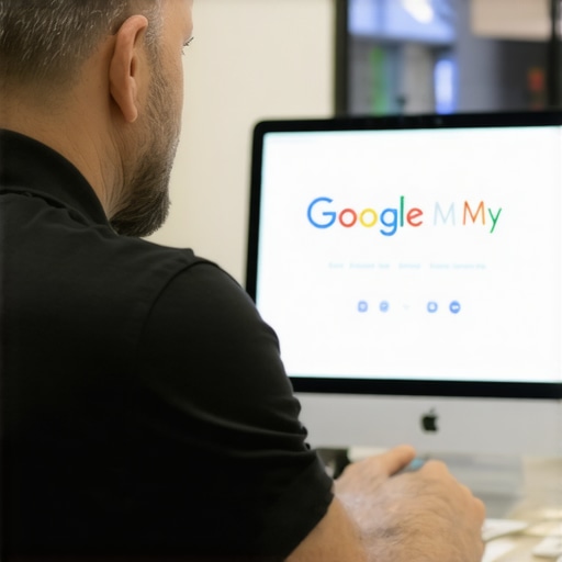 Business owner updating Google My Business profile on a laptop