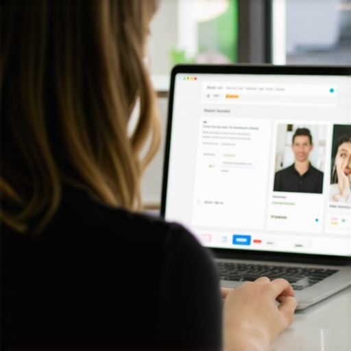 Business owner enhancing Google My Business profile on laptop