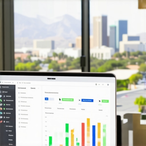 Laptop with SEO analytics showing Henderson Maps rankings
