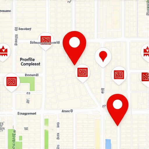 Illustration showing various SEO signals influencing Google Maps rankings with icons and map overlays.