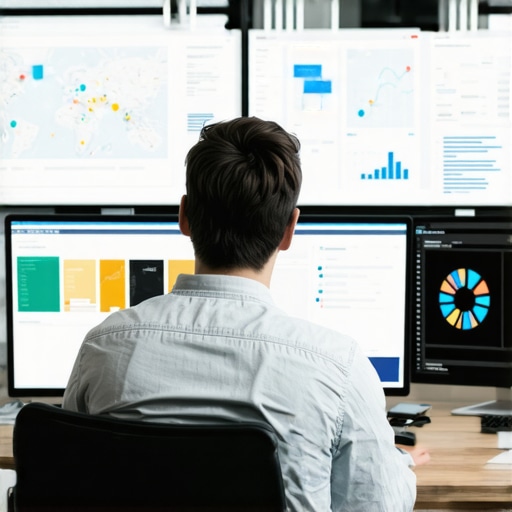 A marketer reviewing local SEO analytics and Henderson maps on dual screens